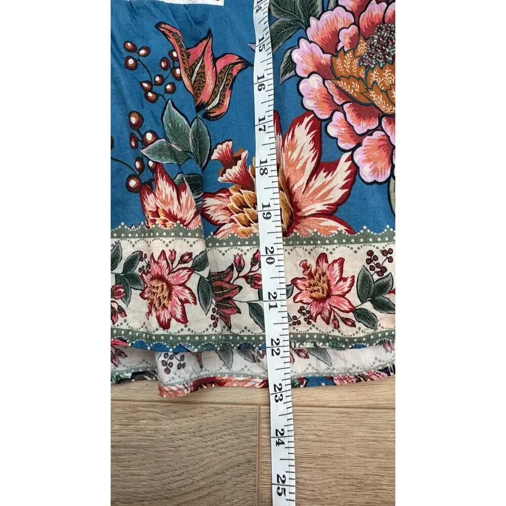 Farm Rio Wonderful Bouquet Floral Blue Long Sleeve Blouse Size Small